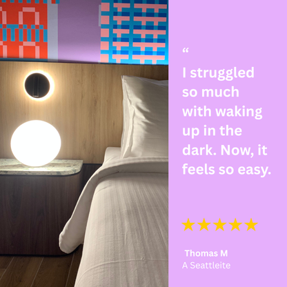 User testimonials from a seattleite that he feels much better with sunlight lamp to wake up earlier